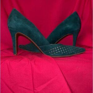 Teal Sloane Perforated Suede Pumps